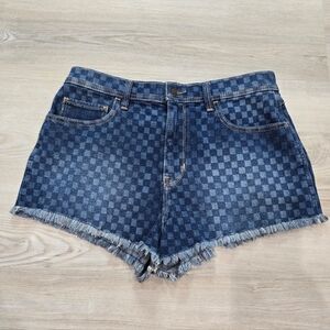 Hollister Dark Blue Checkered Denim Jean Shorts